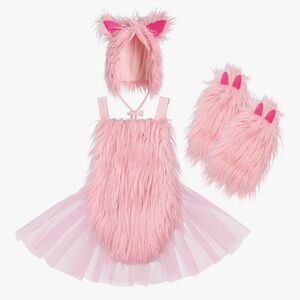 Bunny Costume Toddler Baby Girls Faux Fur Tutu Romper Dress Leg Warmer Hat set